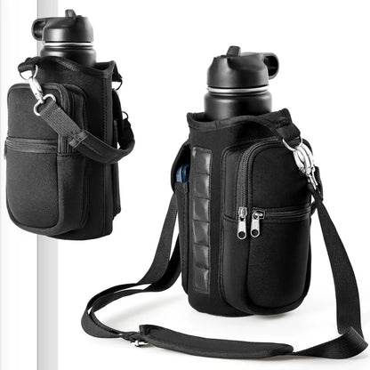 Magnetic Water Bottle Holder with Phone Pocket and Shoulder Strap - Features 6 Built-In Magnets